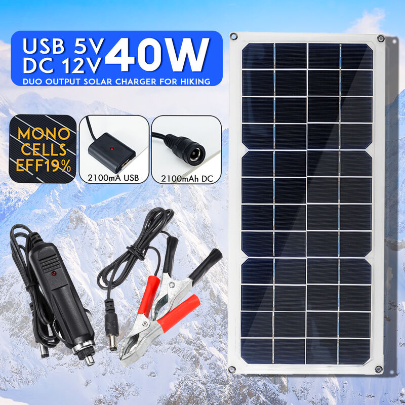 Kit Panel Solar 100W, Cargador de Batería Solar de Silicio Monocristalino,  Panel Solar con Controlador de Carga de 30 A para Vehículos Recreativos