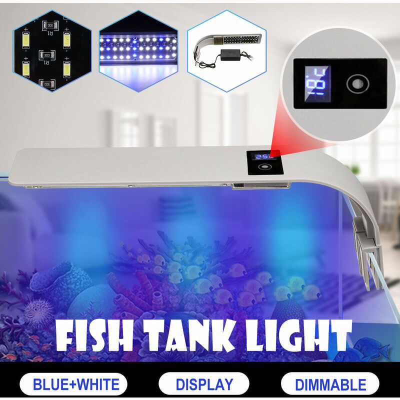 15W 40 LED Acuario Luz Brazo Clip En Planta Crecer Tanque de peces Lámpara de iluminación con pantalla de temperatura Enchufe de la UE (Tipo 2)