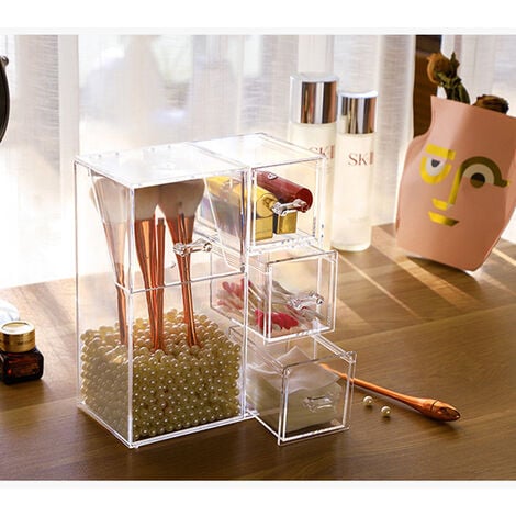 Caja de maquillaje de acrílico transparente, organizador de