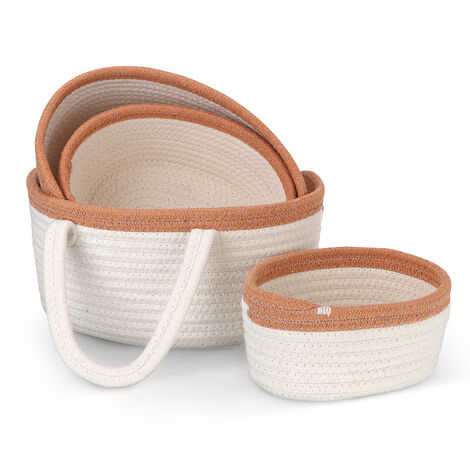 Cesta Baño Cestas Almacenaje Baño Juego De 4 Cestas De Almacenaje Tejidas En Algodón - 3 Tamaños Diferentes - Ideales Para Organizar Juguetes, Ropa O Productos De Bebé - Naturales Y Plegables