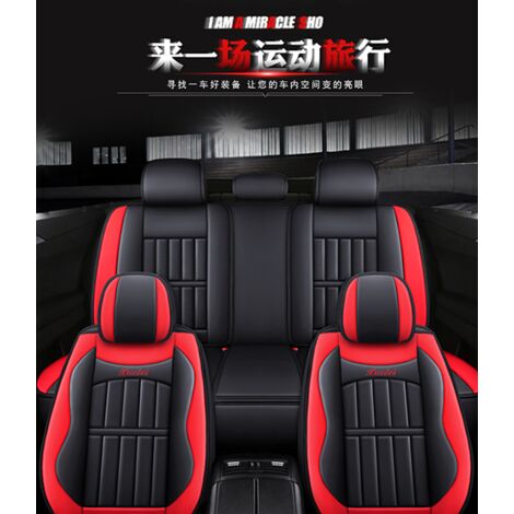 - Funda para asiento de coche, color negro, universal, de piel sintética, fundas para asiento coche, protector para juego completo delantero y trasero