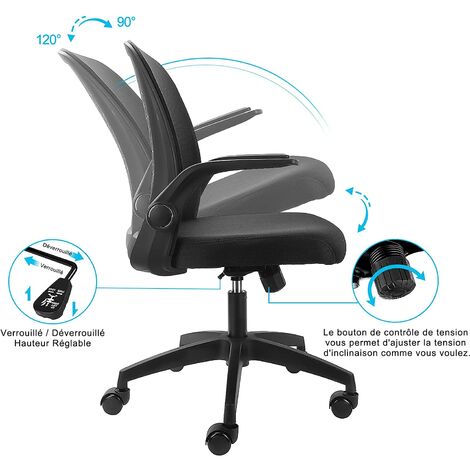 Fauteuil chaise de bureau sans roulette à arc avec accoudoirs noir