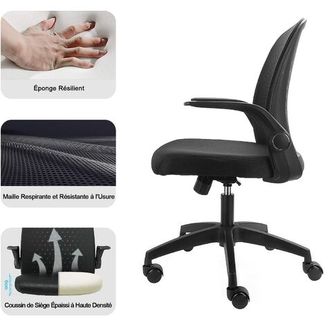 Dripex Chaise de Bureau Ergonomique Support Lombaire Réglable, Appui-tête  et Accoudoir 