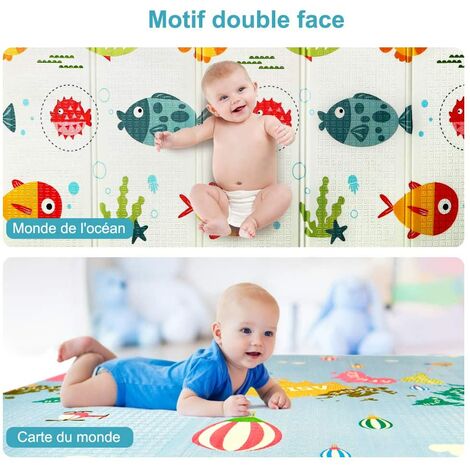 Tapis de jeu pliable pour bébé, grande taille, épais en mousse pour bébé,  tapis doux, double face, imperméable, portable (200 x 180 x 1 cm) :  : Bébé et Puériculture