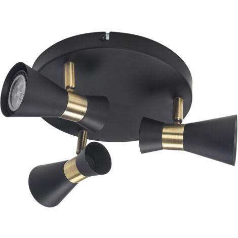 Eufo Dreifach-Deckenleuchte in Schwarz mit Gold-Finish für GU10-Leuchtmittel (1/3)