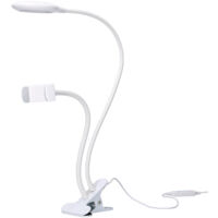 Servi Flexo portátil LED 4 W con Pinza para móvil. Regulador de tono e intensidad Brazo flexible. Blanco