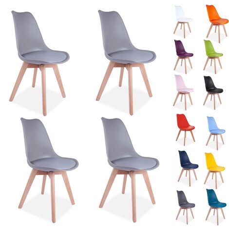 4x SL Grey Modern Dining Chairs Padded Seat with Wood Legs Modern Home ...