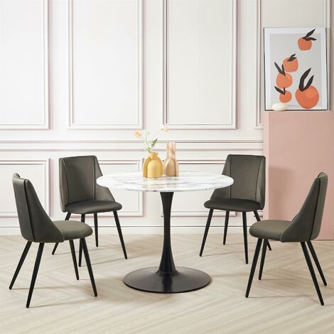 X2 Grey Lule Velvet Dining Chairs with Black Legs Modern Home (1/5)