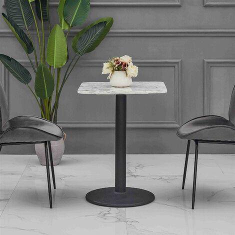 60cm White Pantheon Marble Square Dining Table with Black Leg