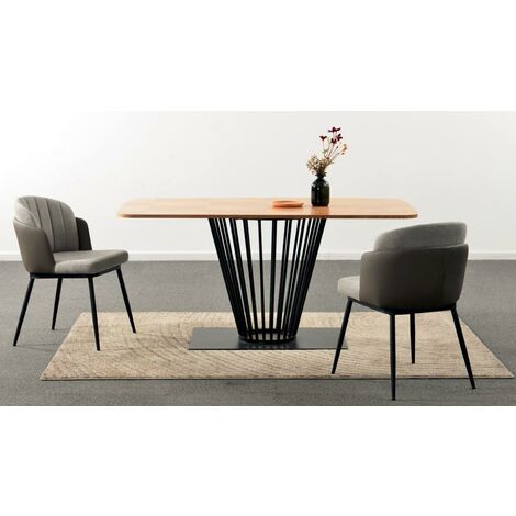 Oak Dining Table Plywood 16090 cm Top with Black Frame 6 Seater