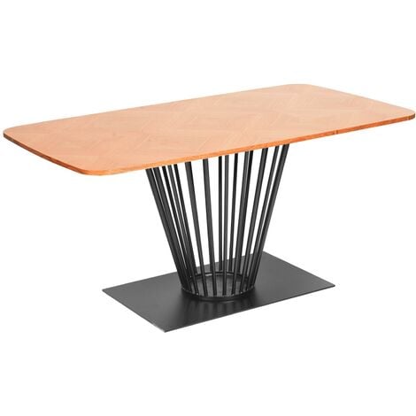 Oak Dining Table Plywood 16090 cm Top with Black Frame 6 Seater