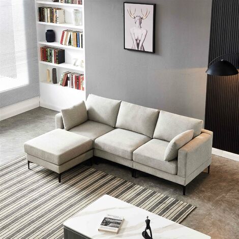 ANEK 3 Seater Sofa with Ottoman - L235 x W80 x H81 cm - Grey