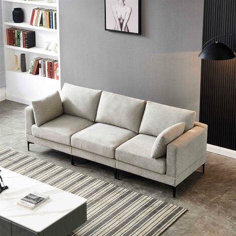 Grey loveseat 3-seat sofa – Upholstered in cotton – High density foam cushions for ultimate comfort – Solid wooden feet for durability (1/5)
