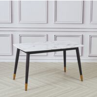 White Alexander Marble Dining Table with Black Gold Legs, Luxury Dining Table