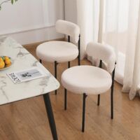 Set of 2 White Boucle Stackable Dining Chairs Kitchen Chairs