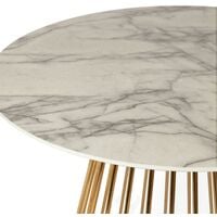 80cm White Round Marble Dining Table with Golden Chrome Legs Marble Effect Top - White