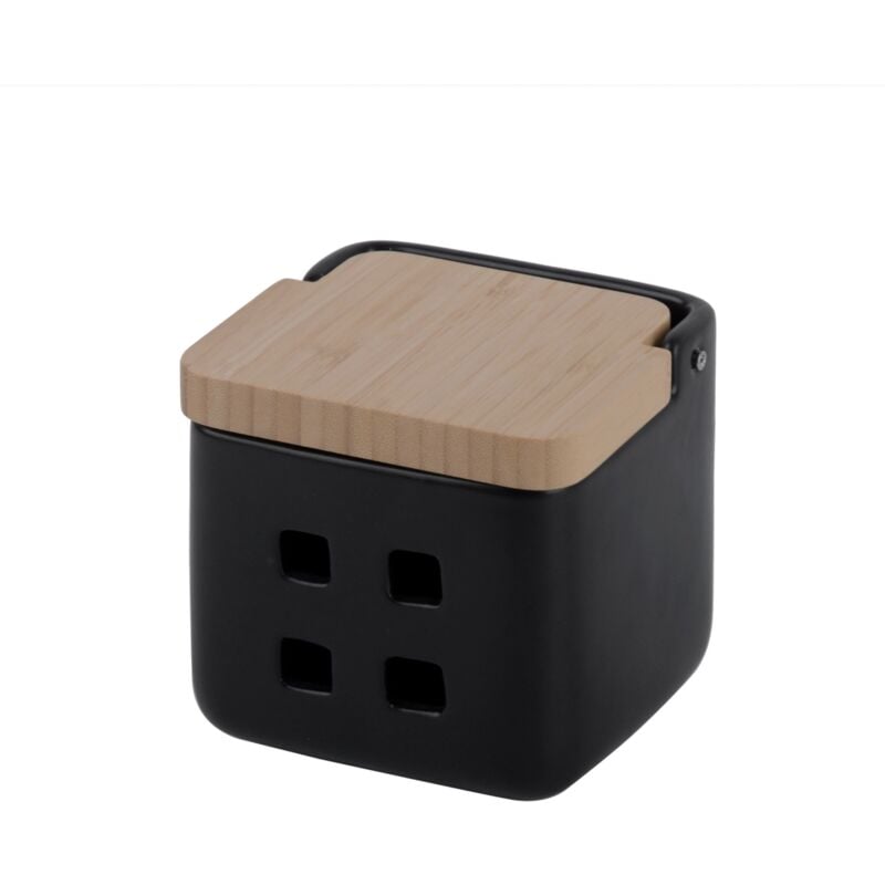 Kook Time Bote de ajos cocina con tapa madera tarro para guardar agujeros ve y negro mate