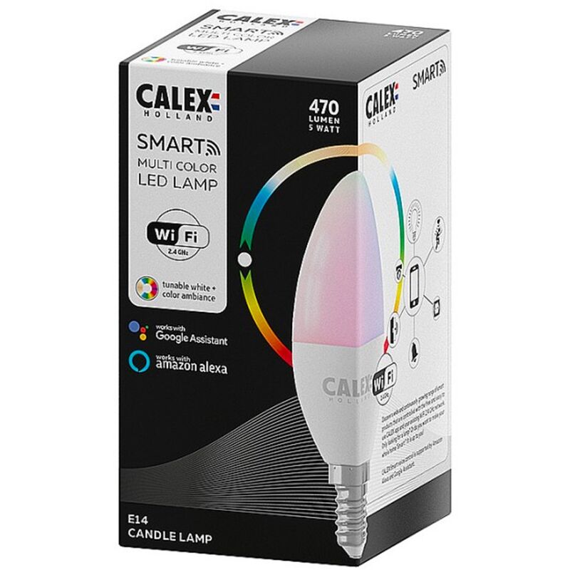 Éclairage LED Wifi Calex Lampe intelligente Lumière RVB et blanc chaud E27 Compatible avec Alexa et Google Home Intensité variable via Smart Home App Source lumineuse A60 8,5W 