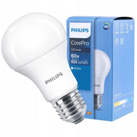 Ampoule goutte LED Philips 8W E27 4000K 806 Lumen CORE60840G2