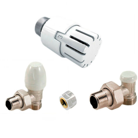 Kit para Radiador Cabezal Termostático, Detentor, Válvula y Adaptador para Cobre 15 -1/2" - Tiemme
