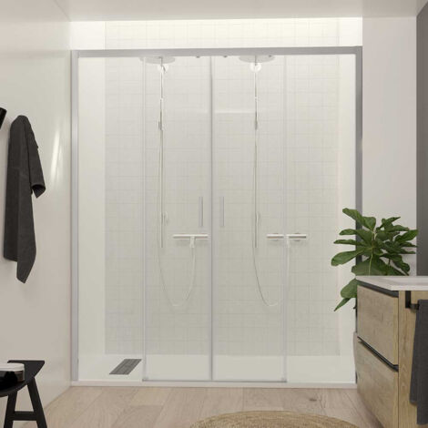 Mampara de Ducha frontal Corredera F1 2 fijo + 2 puertas – Sin Perfil Bajo Decoracion Mampara: Cristal Transparente - Mamparas: 190 cm (1/5)