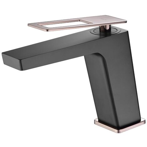 Grifo Lavabo Negro Mate Oro Rosa Serie Suecia IMEX