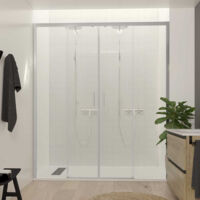 Mampara de Ducha frontal Corredera F1 2 fijo + 2 puertas – Sin Perfil Bajo Decoracion Mampara: Cristal Transparente - Mamparas: 200 cm