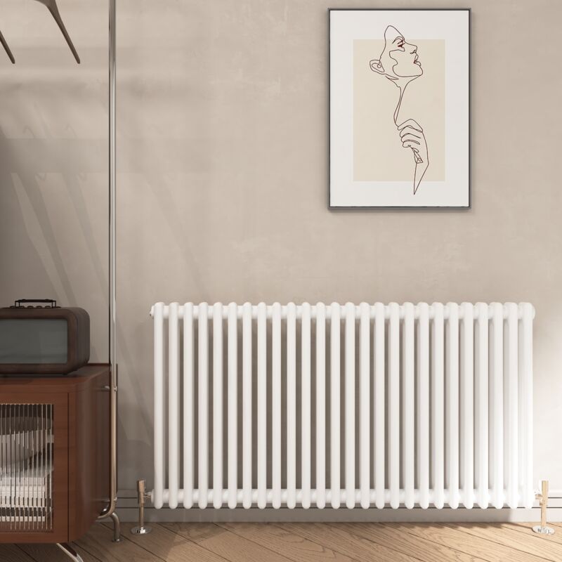 EMKE Traditional White Horizontal Cast Iron Radiator Double Column Central  Heating Space Saving Radiator, 600x1190mm