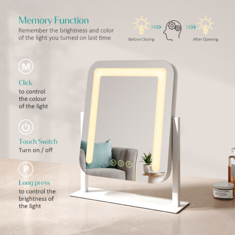EMKE Dressing Table Makeup Mirror with 7X Magnifier, Rotating Hollywood Vanity Mirror with 3 Color Lighting, Dimmable, 30x23cm, White