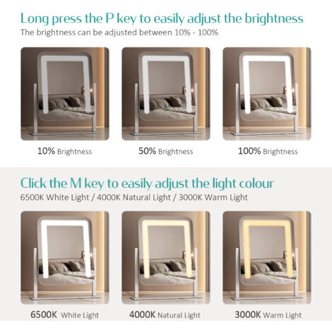 EMKE Dressing Table Makeup Mirror with 7X Magnifier, Rotating Hollywood Vanity Mirror with 3 Color Lighting, Dimmable, 30x23cm, White