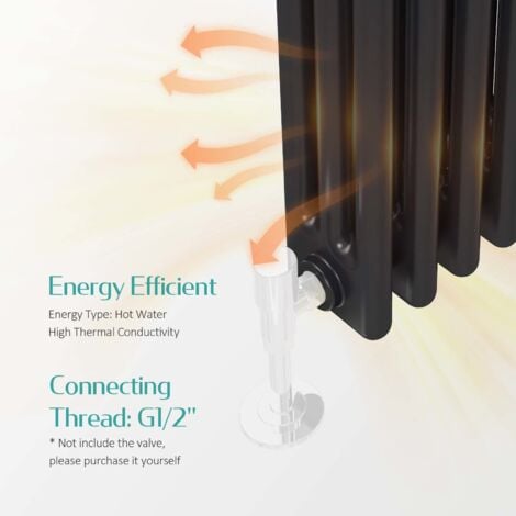 EMKE Cast Iron Rad Traditional 3 Column Horizontal Central Heating Radiator Anthracite, 600x1010mm