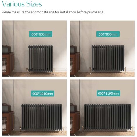 EMKE Cast Iron Rad Traditional 3 Column Horizontal Central Heating Radiator Anthracite, 600x1010mm