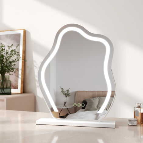 EMKE Cosmetic Dressing table mirror with LED Lights 45x55cm 360° Rotation Irregular Hollywood Mirror with 3 Colour Light Modes