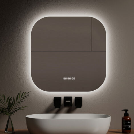 EMKE Backlit Illuminated Bathroom Mirror Square 600mm LED mirror with 3000K / 4000K / 6500K Touch Control, Dimmable, Anti-Fog, Energy-Saving Electric Bathroom Mirror