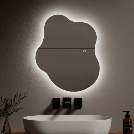 EMKE LED Backlit Bathroom Mirror 50x60cm Asymmetrical Illuminated Bathroom Mirror Wall-Mounted Vanity Mirror with Touch Control, Anti-Fog, Dimmable & 3 Colours Vertical/Horizontal
