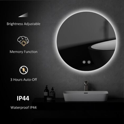 EMKE Round Bathroom Mirror with LED Lights 80cm Illuminated Backlit Wall Mounted Bathroom Mirror with Demister Memory Function with Dimmable Brightness