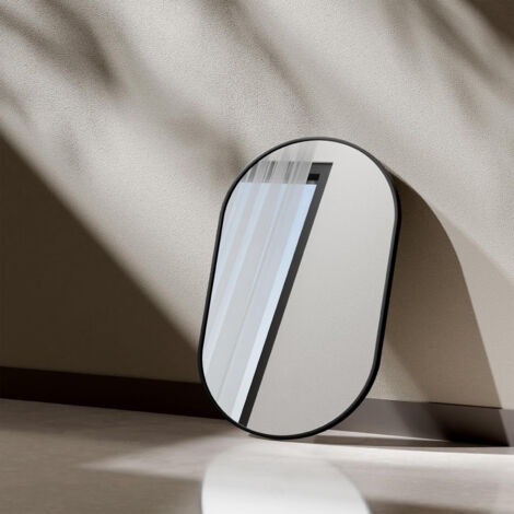 EMKE 45x60cm Oval Mirror Black Framed Hanging Mirror, Glass Wall Mirror for Bathroom, Living Room and Cloakroom Horizontal & Vertical