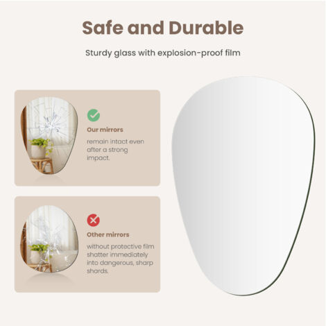 EMKE Water Drop Wall Mirror 45 x 60 cm Decorative Frameless Bathroom Mirror with Explosion-Proof Glass
