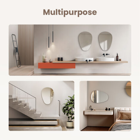 EMKE Water Drop Wall Mirror 45 x 60 cm Decorative Frameless Bathroom Mirror with Explosion-Proof Glass