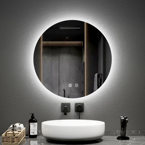 EMKE 600mm Round Bathroom Led Mirror with Bluetooth Illuminated Backlit Wall Mounted Vanity Mirror with Defogging, Brightness Adjustment
