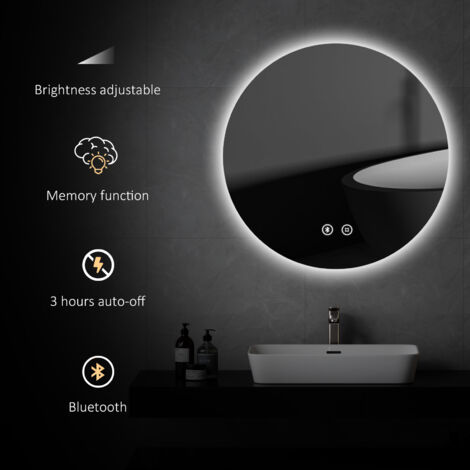 EMKE 600mm Round Bathroom Led Mirror with Bluetooth Illuminated Backlit ...