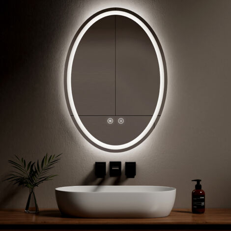 EMKE Oval Bathroom Mirror with Lighting 60 x 80 cm LED Mirror with 3 Dimmable Light Colors and Anti-Fog (1/5)