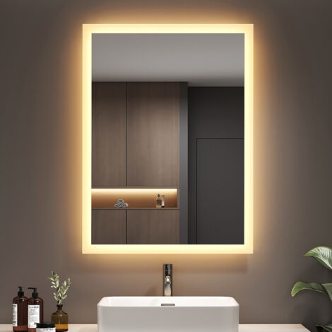 EMKE 80x60cm LED Bathroom Mirror - 3000K Warm White Lighting, Aluminum Frame, Wall Switch, IP44, Vertical/Horizontal