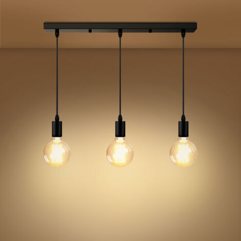 EMKE Modern 3-Light Black Pendant Light – Minimalist Ceiling Fixture with E27 Sockets, Adjustable Cord, Iron Construction (Bulbs Not Included)
