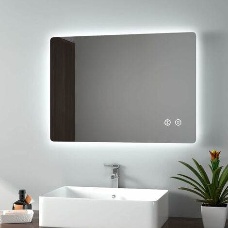 Makeup Vanity Touch Mirror with 3 Color Lights EMKE Bathroom Mirror with Bluetooth Speaker 500x700mm Backlit LED Illuminated Vertical Bathroom Mirror with Demister Pad 