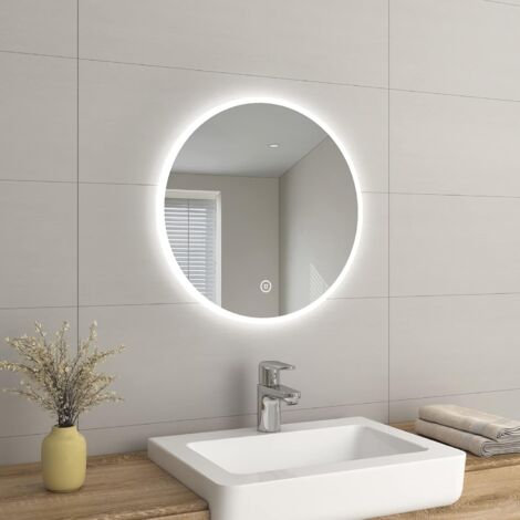 EMKE Round Bathroom LED Mirror Wall-Mounted LED Vanity Mirror Bedroom ...