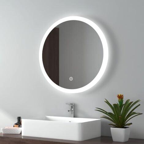 EMKE Round Bathroom LED Mirror Illuminated Backlit Makeup Mirror with ...