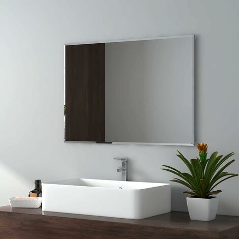EMKE Wall Mounted Bathroom Mirror, Frameless Bathroom Mirror for Wall, Rectangle Vanity Mirrors 70x50 cm