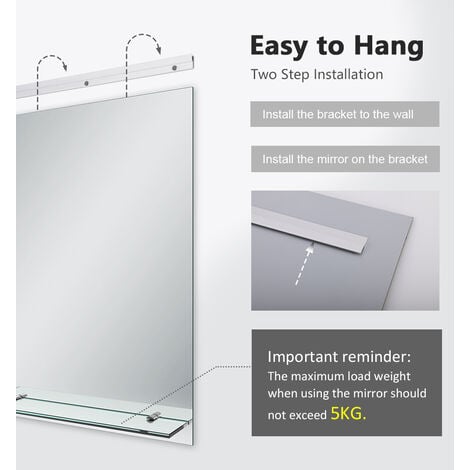 EMKE Frameless Mirror with Shelf - Small Bathroom Wall Shaving Mirror ...