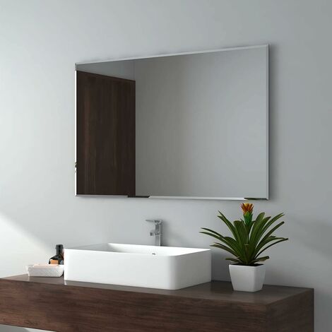 EMKE Wall Mounted Bathroom Mirror, Frameless Bathroom Mirror for Wall, Rectangle Vanity Mirrors 90x60 cm